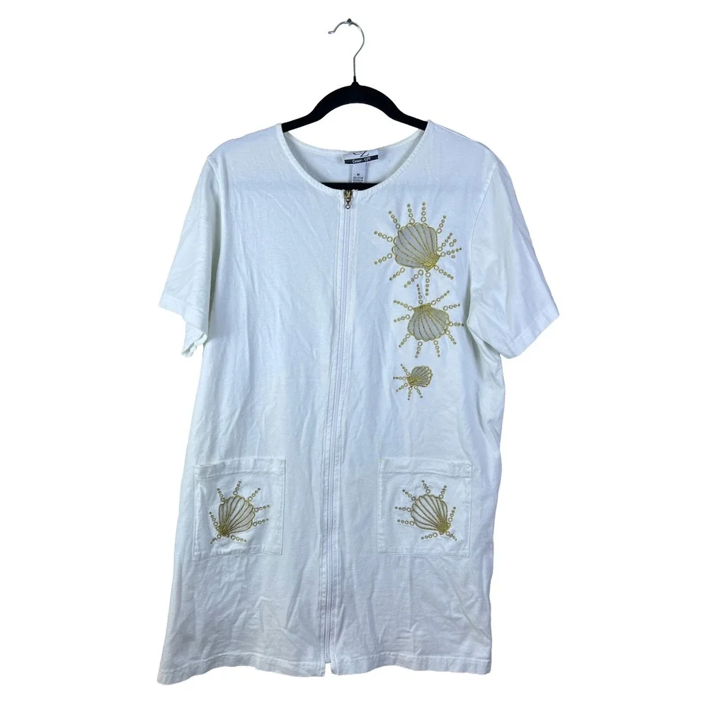 CZ Cover-Ups Beach Dress Medium White Seashell Coastal Grandmother